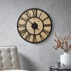 Dana Natural Wood And Black Metal Wall Clock
