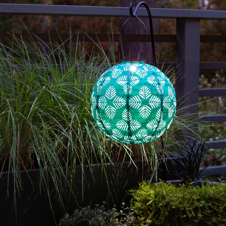 Round Geo Palm Fabric Solar LED Lantern image number 3