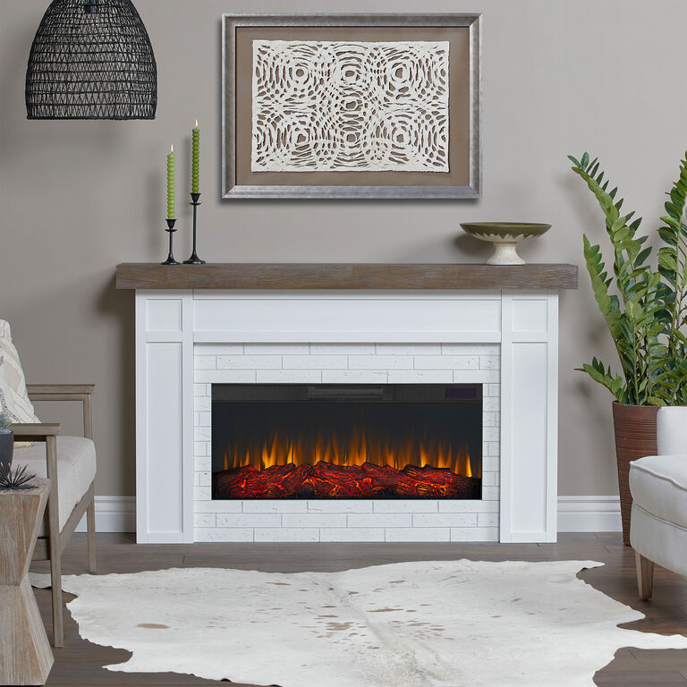 Northfort White Faux Brick and Wood Electric Fireplace Mantel image number 2