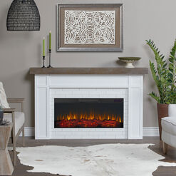 Northfort White Faux Brick and Wood Electric Fireplace Mantel