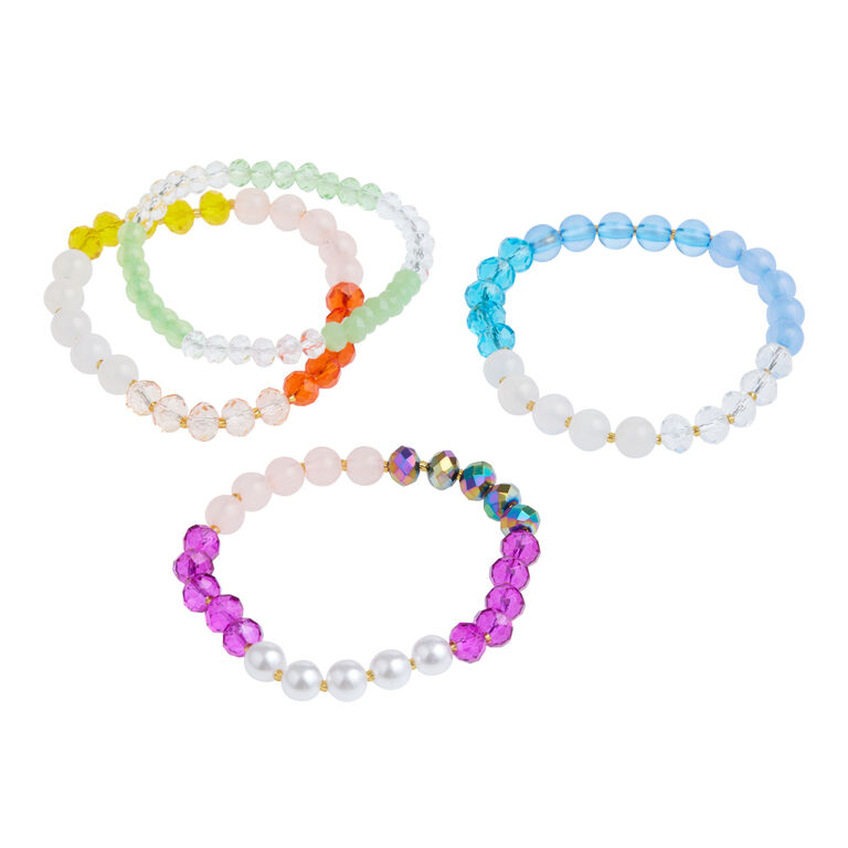 Rainbow Glass And Faux Pearl Beaded Stretch Bracelets 4 Pack image number 2