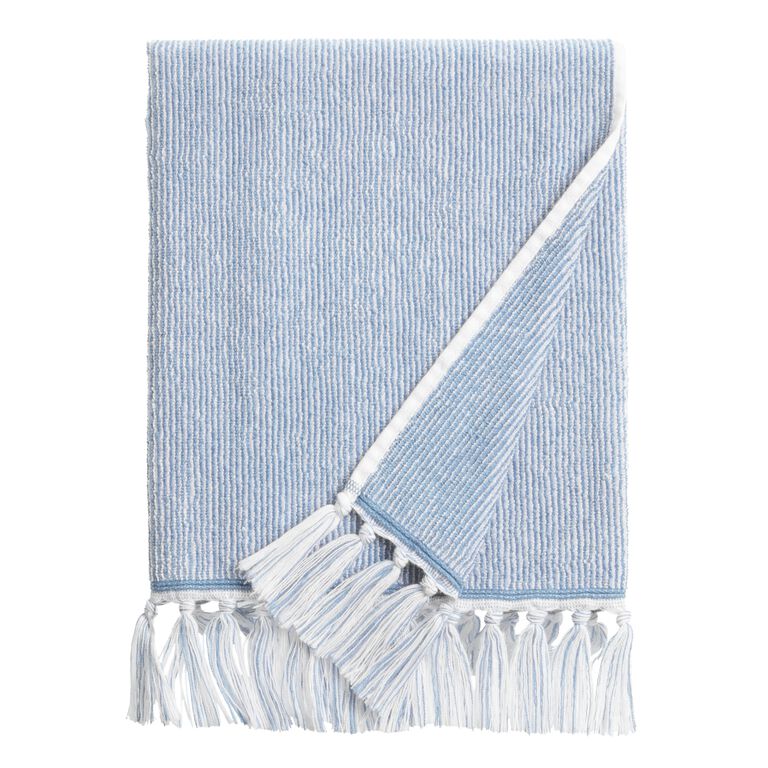 Azure Blue And White Marled Bath Towel image number 1