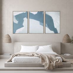 Blue Abstract Triptych Framed Canvas Wall Art 3 Piece