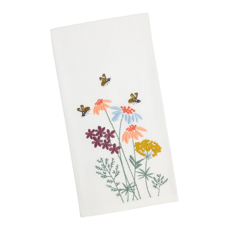 Embroidered Bee and Flowers Kitchen Towel Set of 2 image number 1