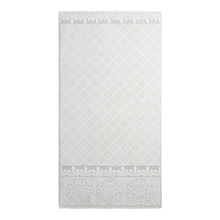 Lacey Ivory And Gray Sculpted Lattice Bath Towel image number 3