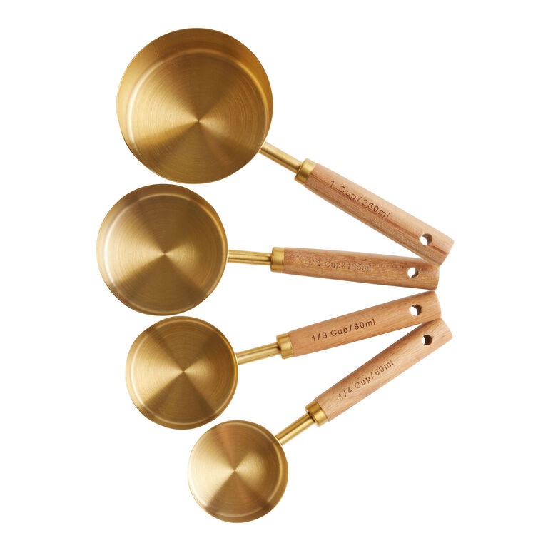 Gold Metal and Wood Nesting Measuring Cups image number 3