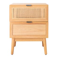 Sadie Natural Rattan And Wood Nightstand With Drawers