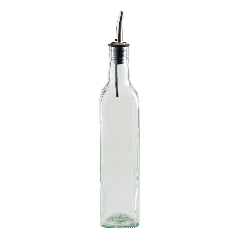 Square Green Glass Oil Bottle With Spout image number 1