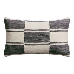 Black And Ivory Stripe Check Indoor Outdoor Lumbar Pillow