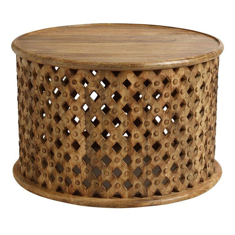 Aged Driftwood Carved Wood Lattice Table Collection image number 2