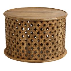 Aged Driftwood Carved Wood Lattice Table Collection