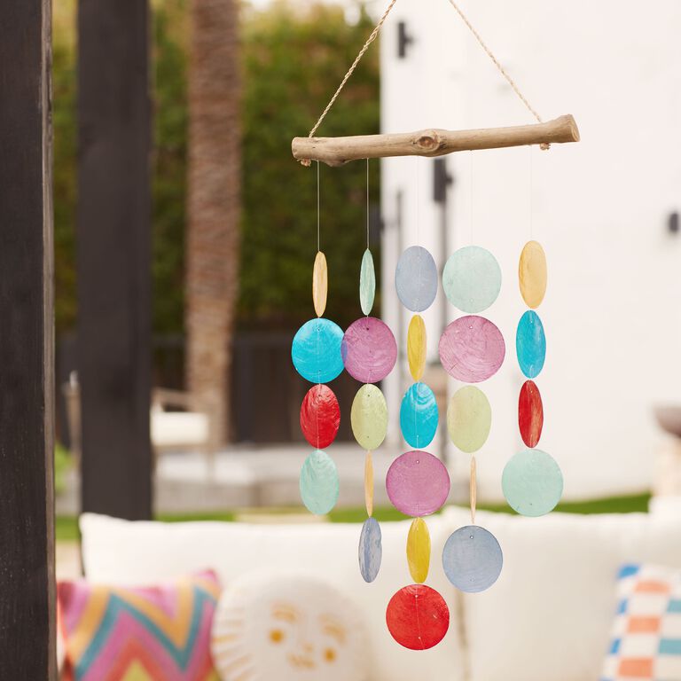 Rainbow Capiz Shell and Wood Wind Chimes image number 2