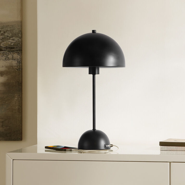Signe Black Metal Dome Base Table Lamp with USB Port image number 4