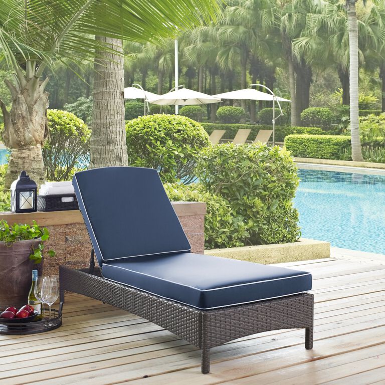 Pinamar Gray All Weather Outdoor Chaise and Navy Cushion image number 2