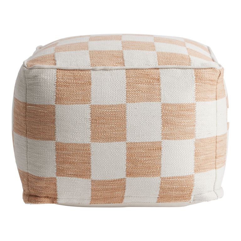 Square Ivory And Rust Checkered Pouf image number 3