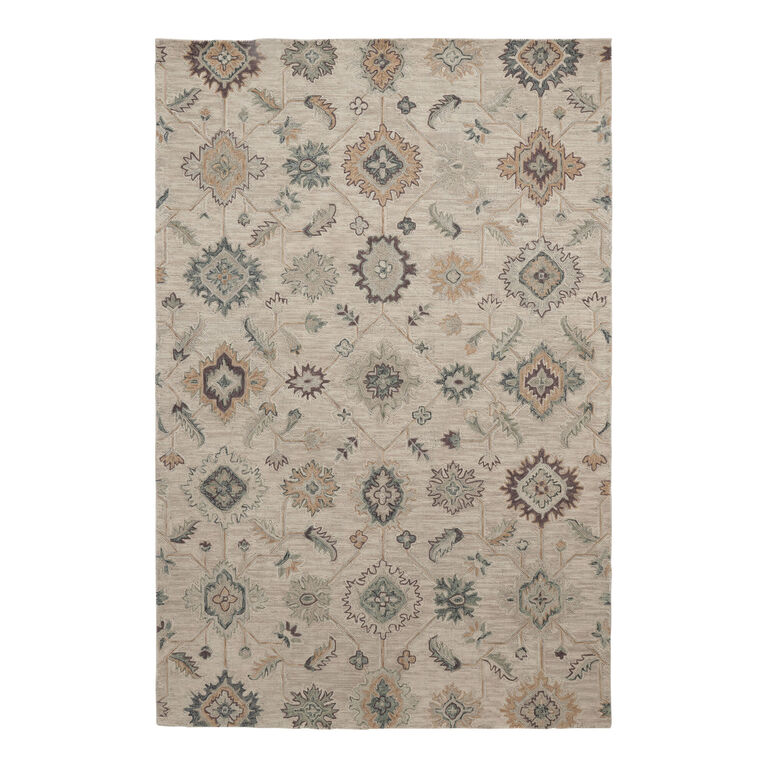 Eliana Sage Green and Purple Floral Tufted Wool Area Rug image number 1