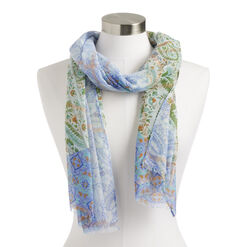 Blue And Green Recycled Yarn Paisley Scarf