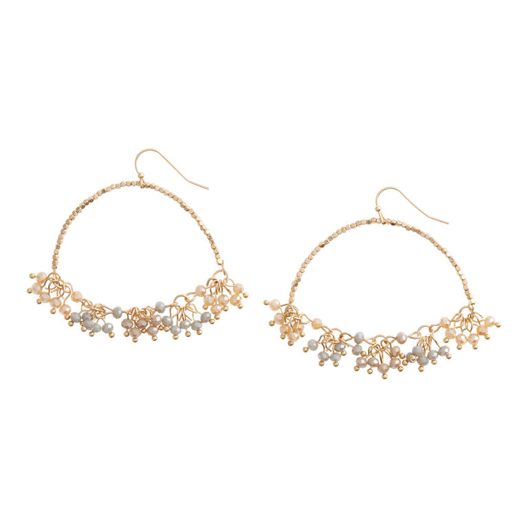 Gold And Gray Cluster Beaded Hoop Drop Earrings image number 1