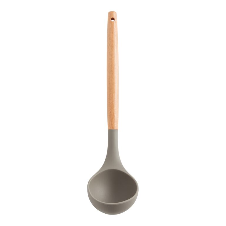 Gray Silicone Ladle With Wood Handle image number 1