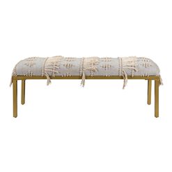 Gray Wool and Brass Upholstered Bench with Tassels