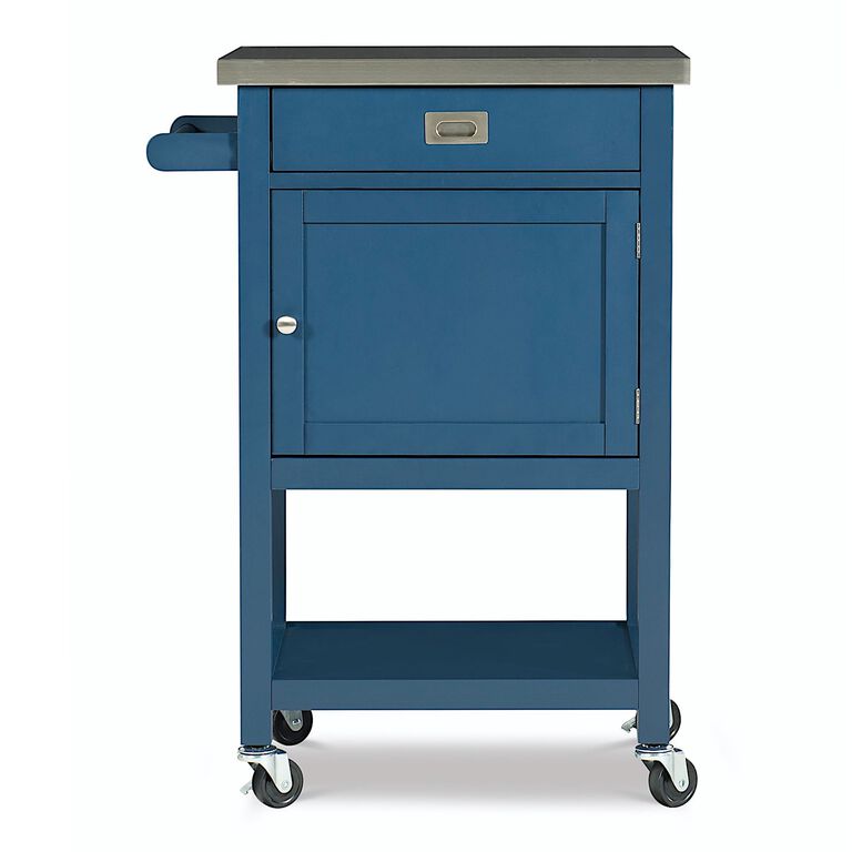 Perth Navy Wood and Stainless Steel Kitchen Cart image number 3