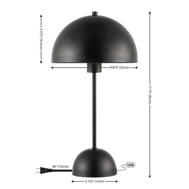 Signe Black Metal Dome Base Table Lamp with USB Port image number 5