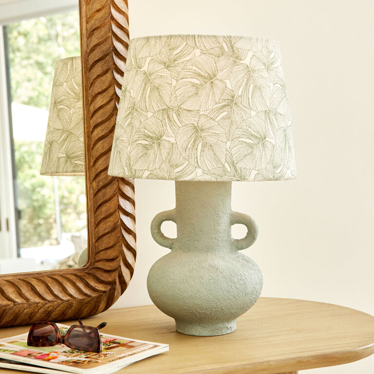 Dark Green and White Cotton Leaf Print Table Lamp Shade image number 2