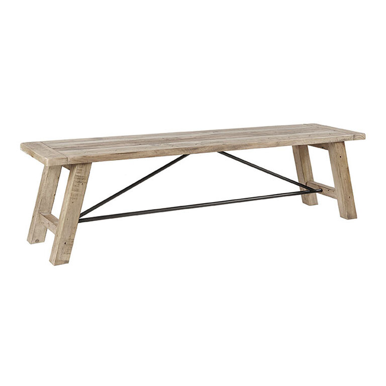 Verde Natural Pine Wood and Metal Dining Bench image number 1