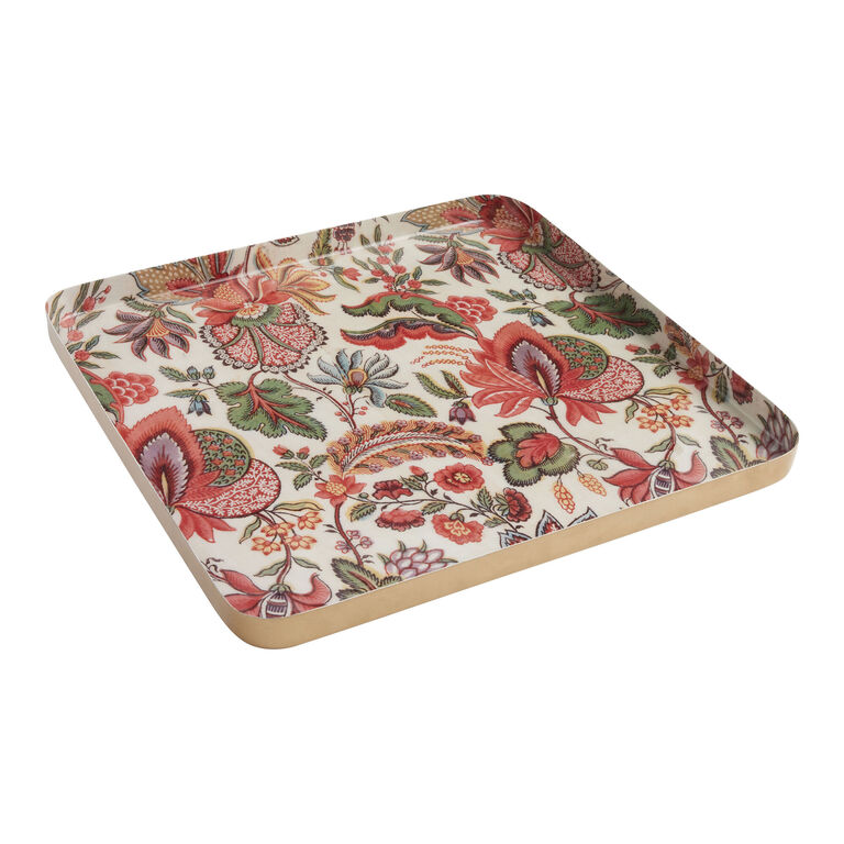 Square Metal Floral Hand Painted Serving Tray Collection image number 2