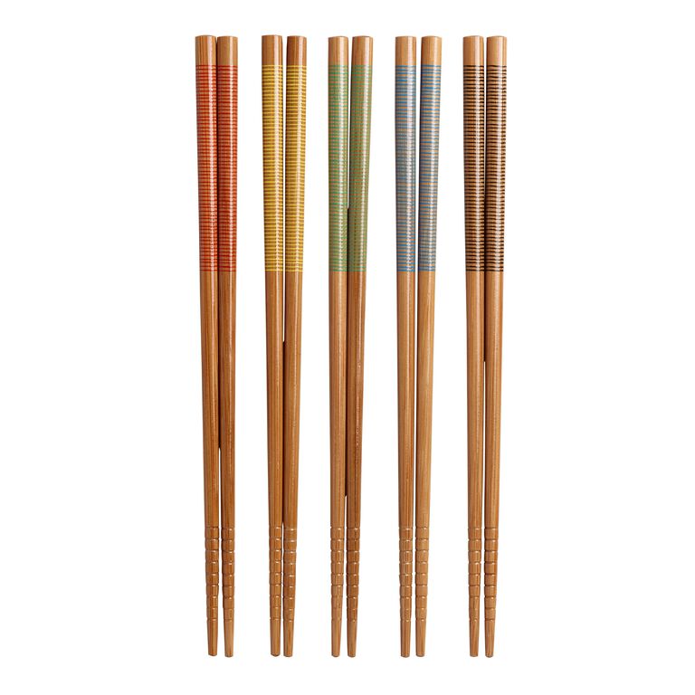 5 Pack Multicolor Stripe Bamboo Chopsticks Set of 2 image number 1