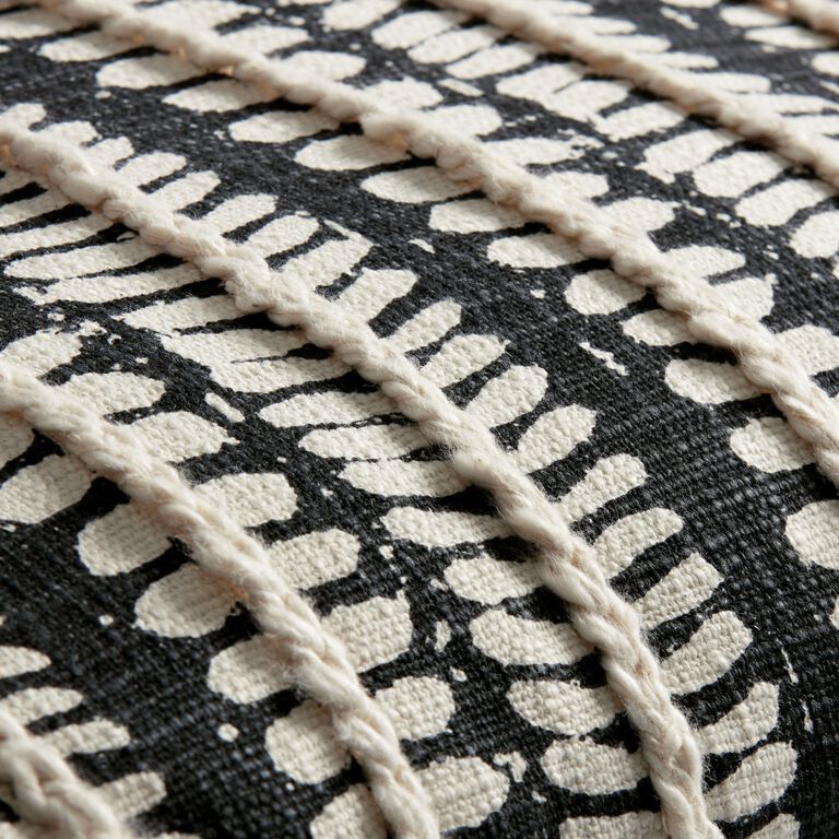 Black And Ivory Leaf Stripe Lumbar Pillow image number 4