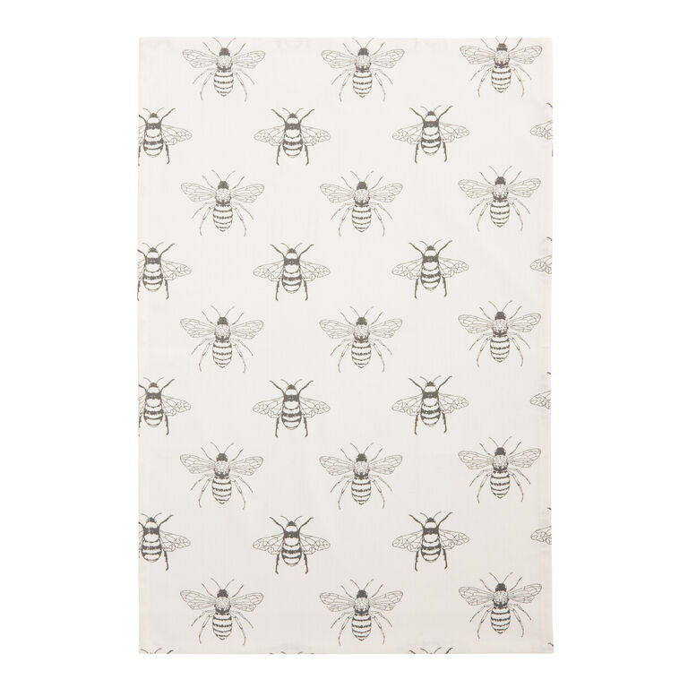 White And Charcoal Allover Bee Print Kitchen Towel image number 2