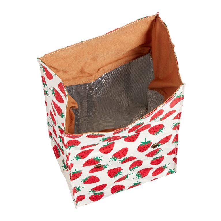 Red Strawberry Washable Paper Insulated Lunch Tote image number 2