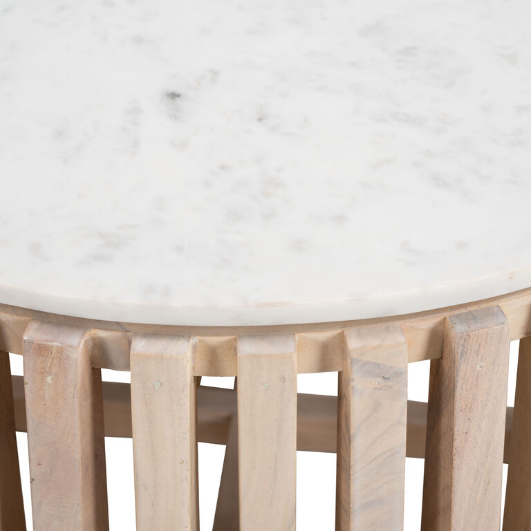 Winslow Round White Marble Top and Slatted Wood Coffee Table image number 2
