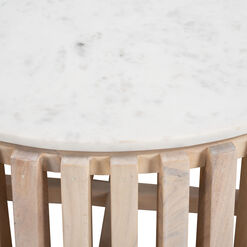 Winslow Round White Marble Top and Slatted Wood Coffee Table