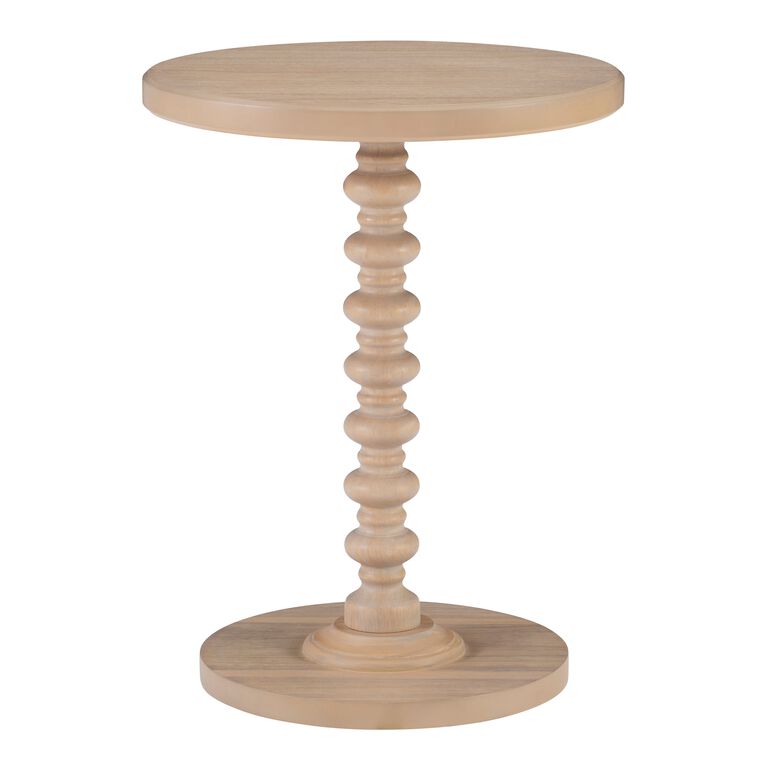 Round Wood Bobbin Pedestal End Table image number 1