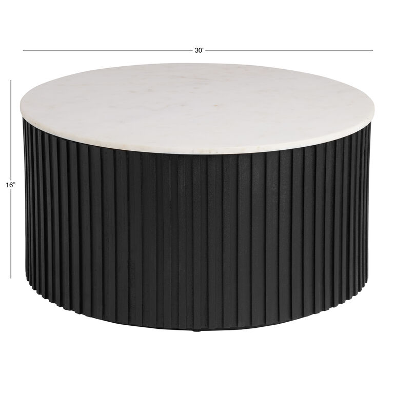 Corey Round Onyx Wood Marble Top Fluted Coffee Table image number 7