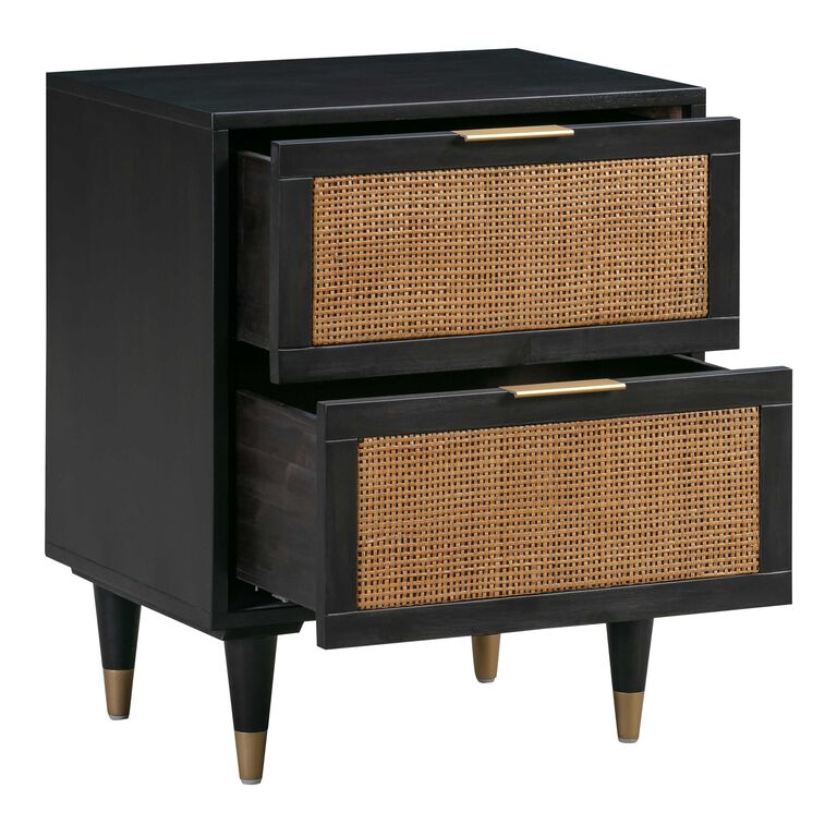 Chrisney Black Wood and Natural Cane Nightstand With Drawers image number 4