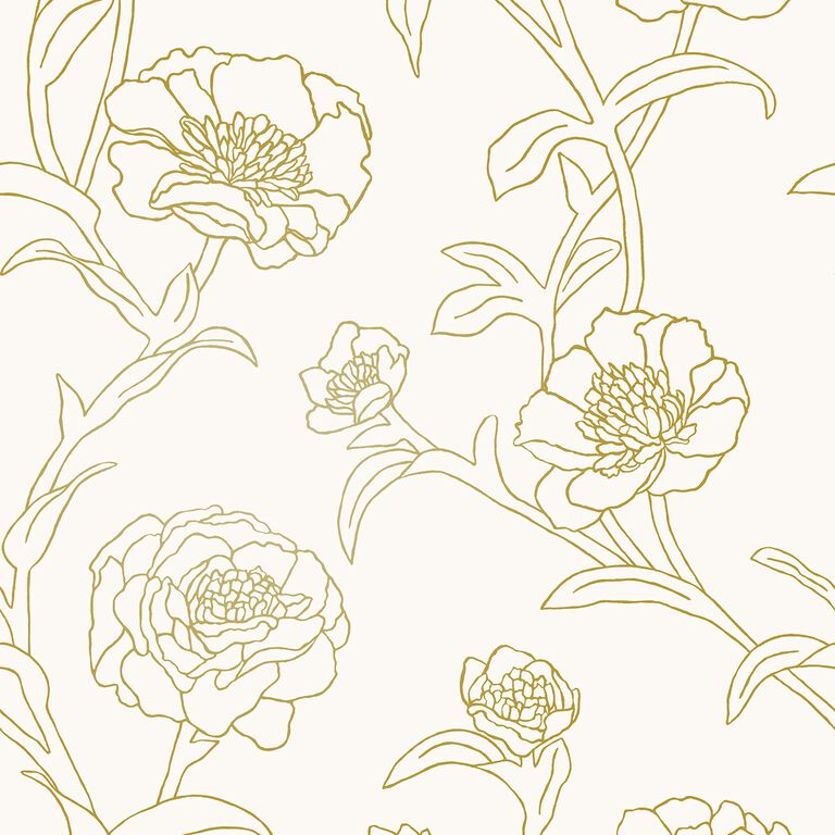 White And Gold Peonies Peel And Stick Wallpaper image number 1