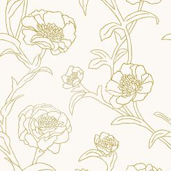 White And Gold Peonies Peel And Stick Wallpaper