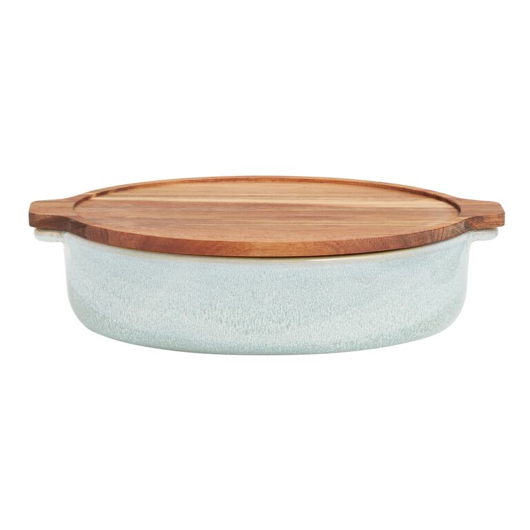 Oval Sage Green Reactive Glaze Baking Dish with Trivet Lid image number 1