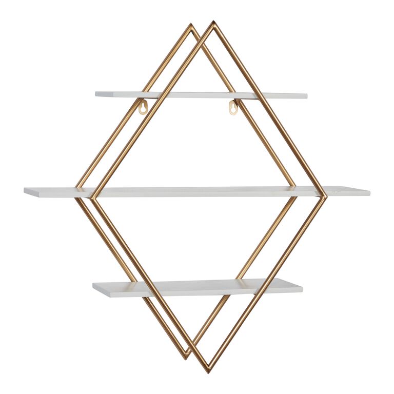 White And Gold Diamond 3 Tier Wall Shelf image number 1