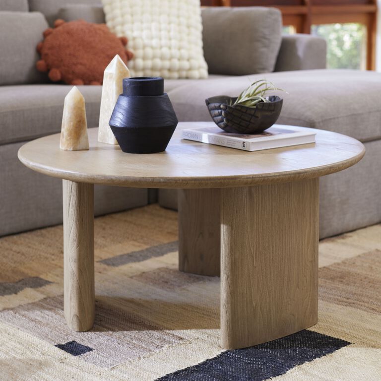 Zeke Round Brushed Wood Coffee Table image number 2