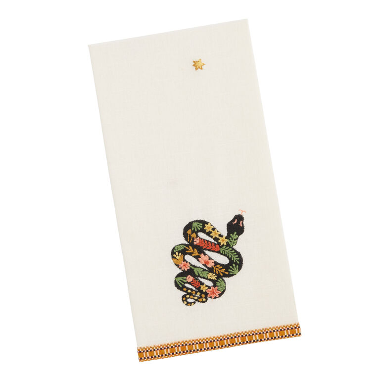 Ivory And Black Embroidered Snake Kitchen Towel image number 1