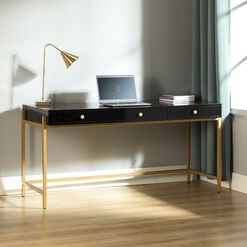 Dennis Wood and Gold Metal Desk with Drawers