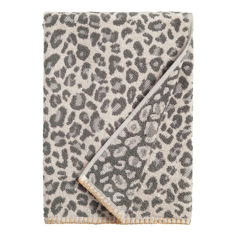 Gray and Ivory Leopard Print Bath Towel image number 1