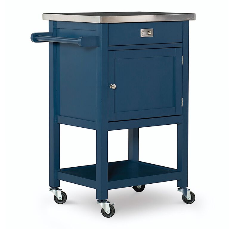 Perth Navy Wood and Stainless Steel Kitchen Cart image number 1