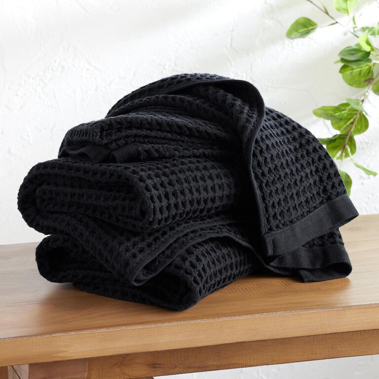 Black Waffle Weave Cotton Towel Collection image number 1