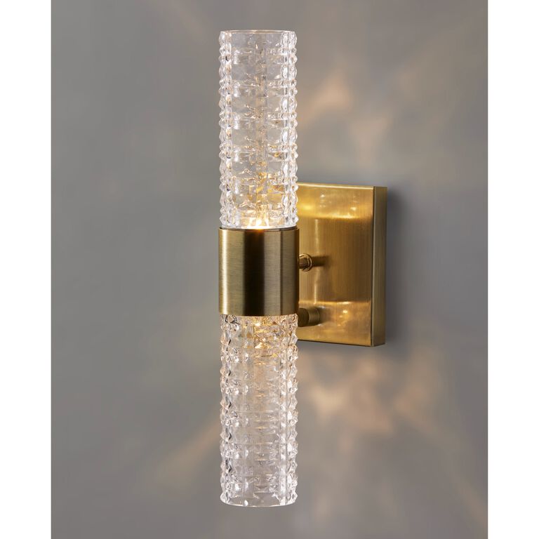 Harriet Antique Brass And Textured Glass LED Wall Sconce image number 2