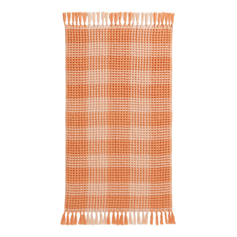 Orange Plaid Waffle Weave Cotton Hand Towel image number 3